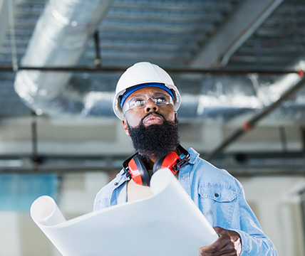 a technician observing the design