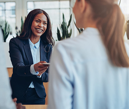 employee talking to client