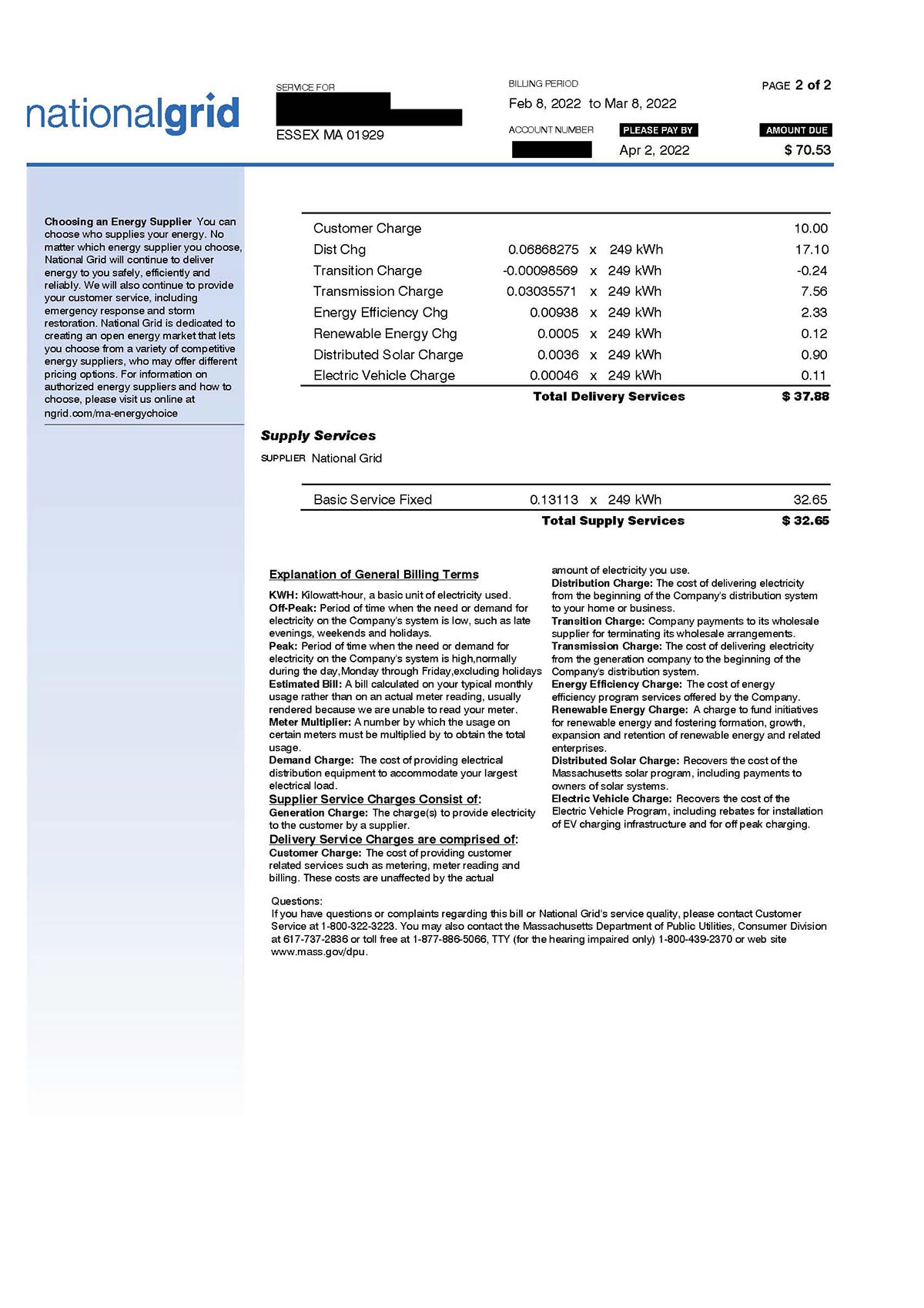 utility bill definition uk