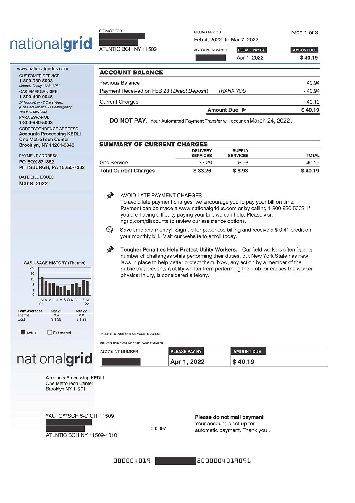 Basic  Bill - Page 1