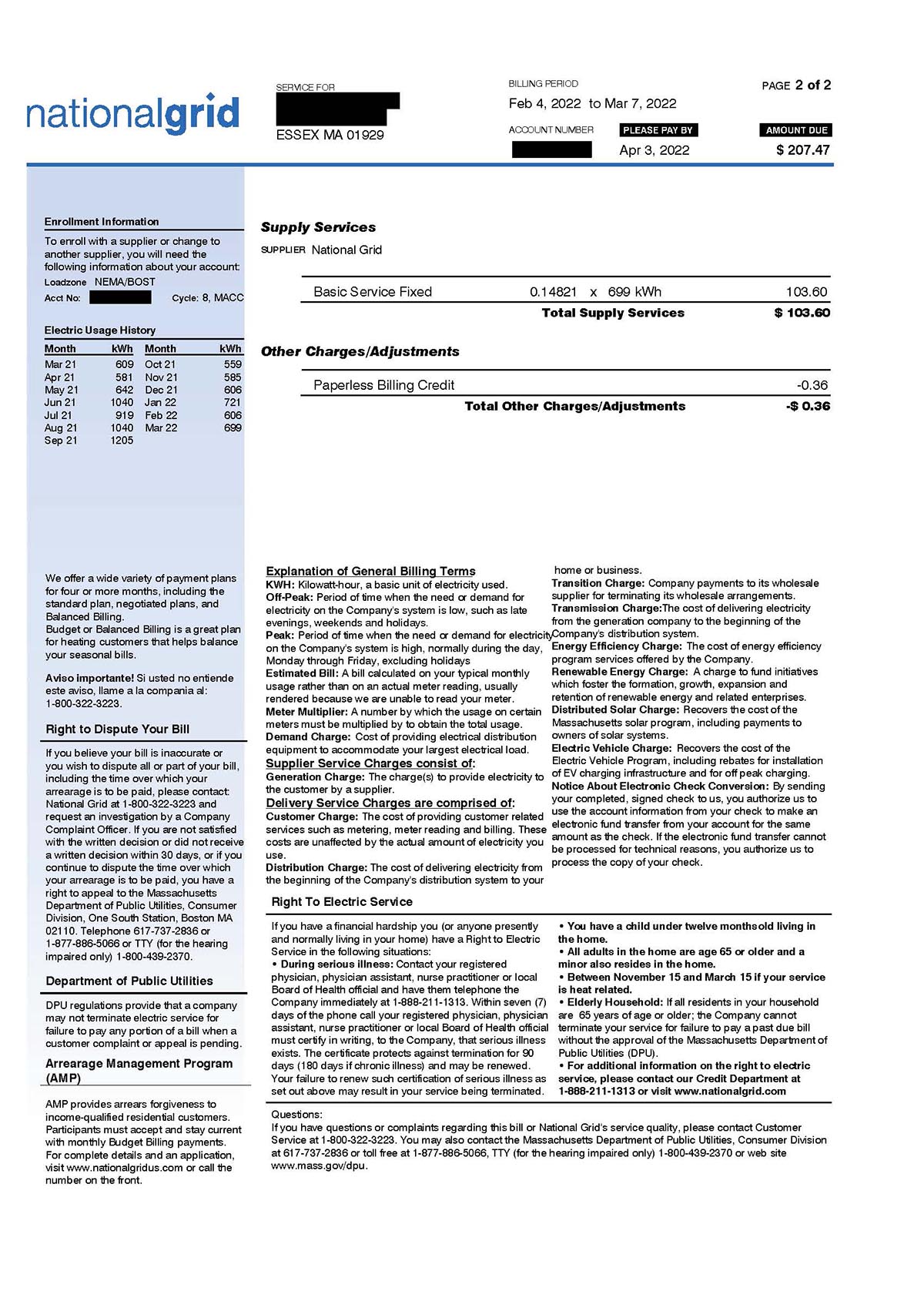 Basic Bill - Page 2