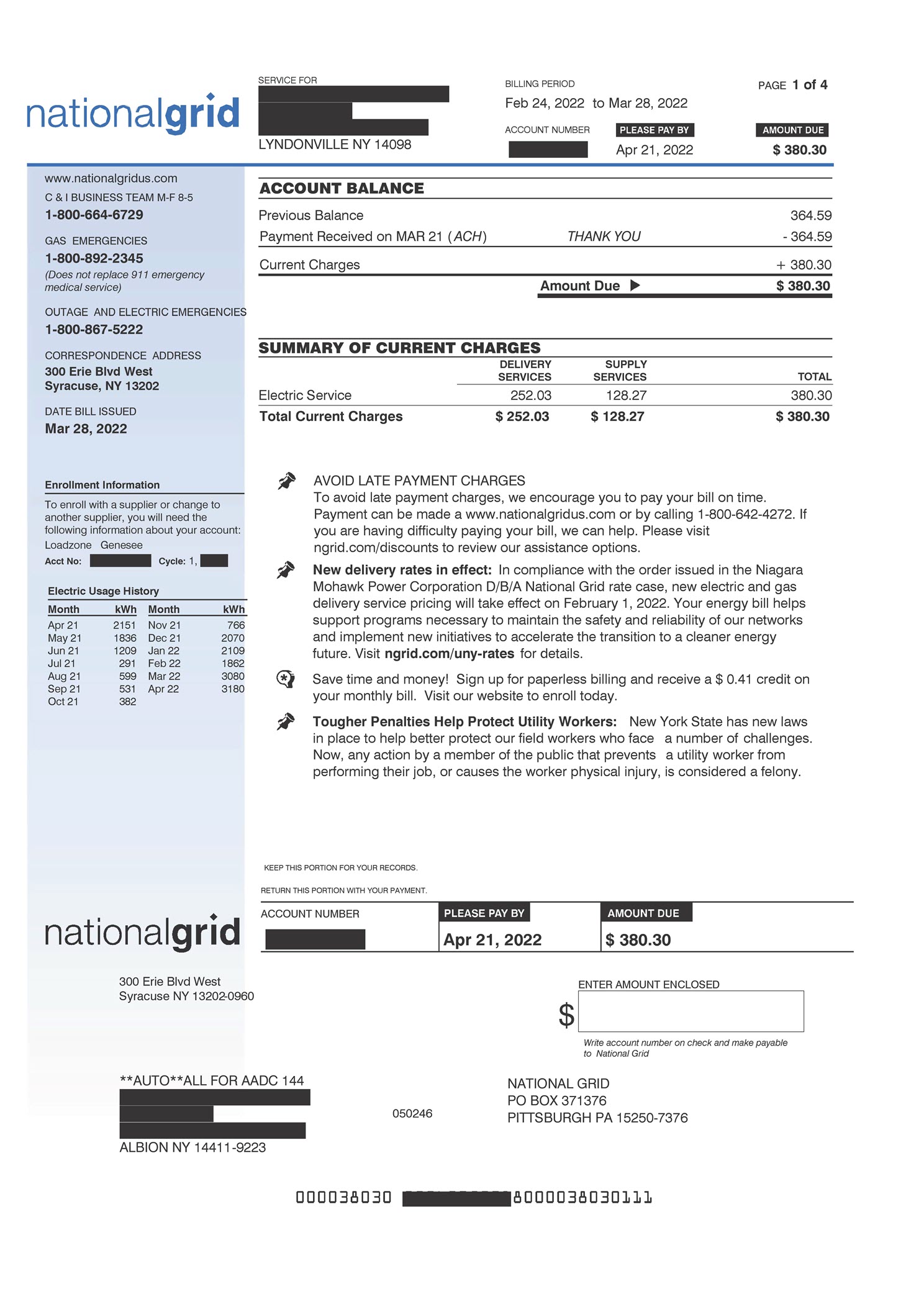 ESCO Electric Bill - Page 1