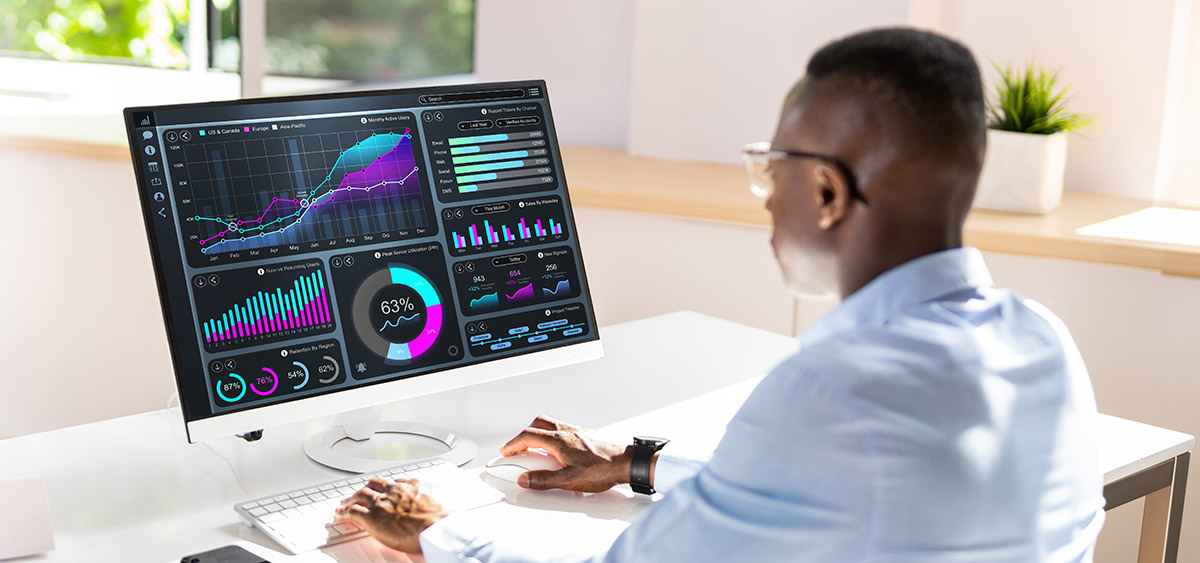 Tablet with charts and graphs