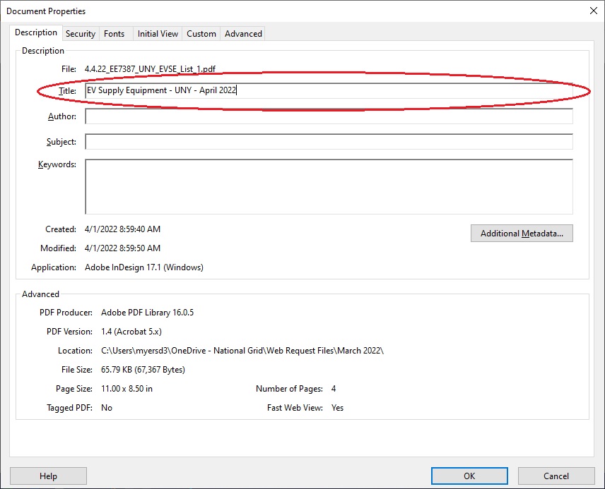 PDF title properties