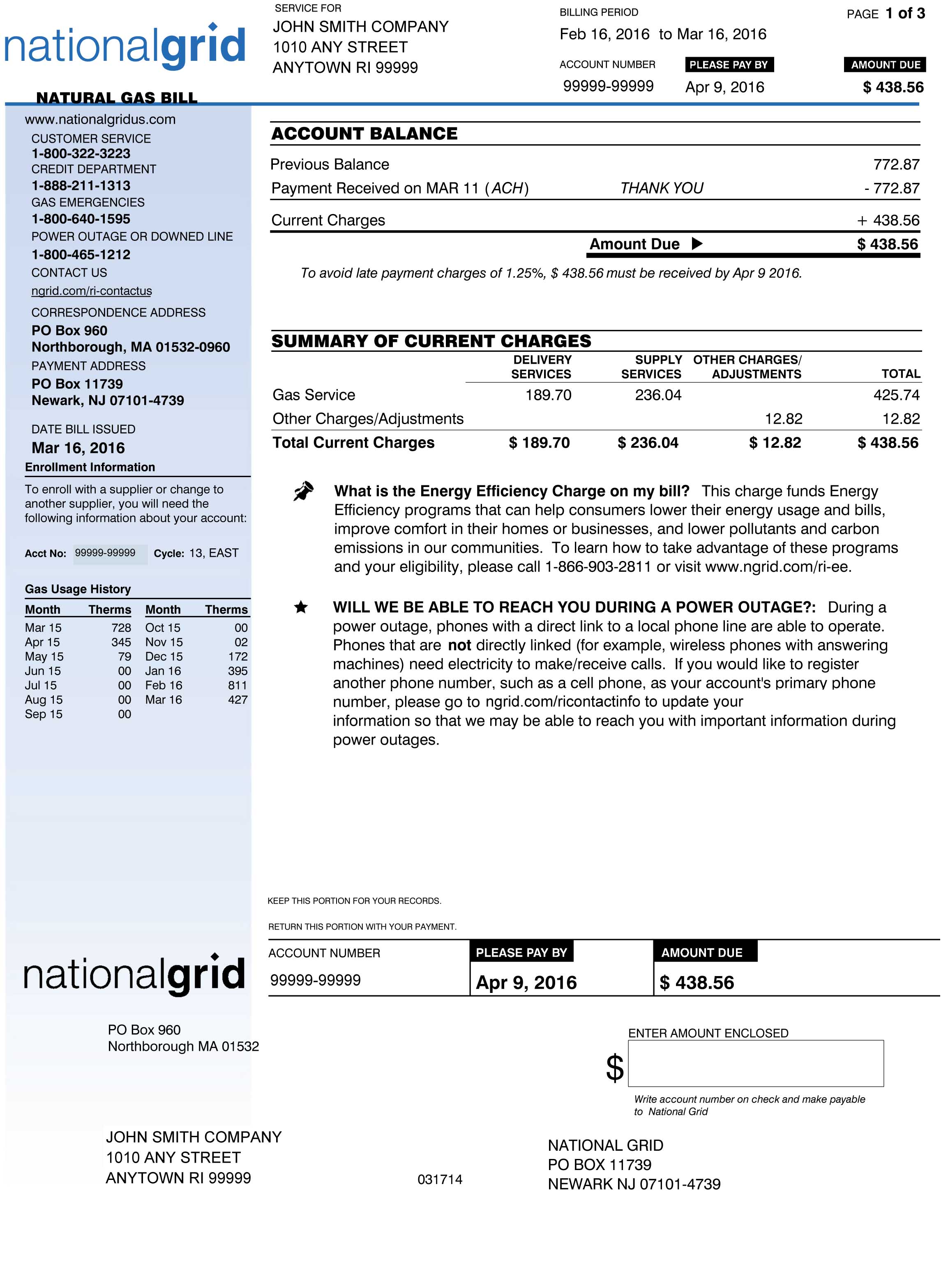 RI Sample Gas Bill Page 1