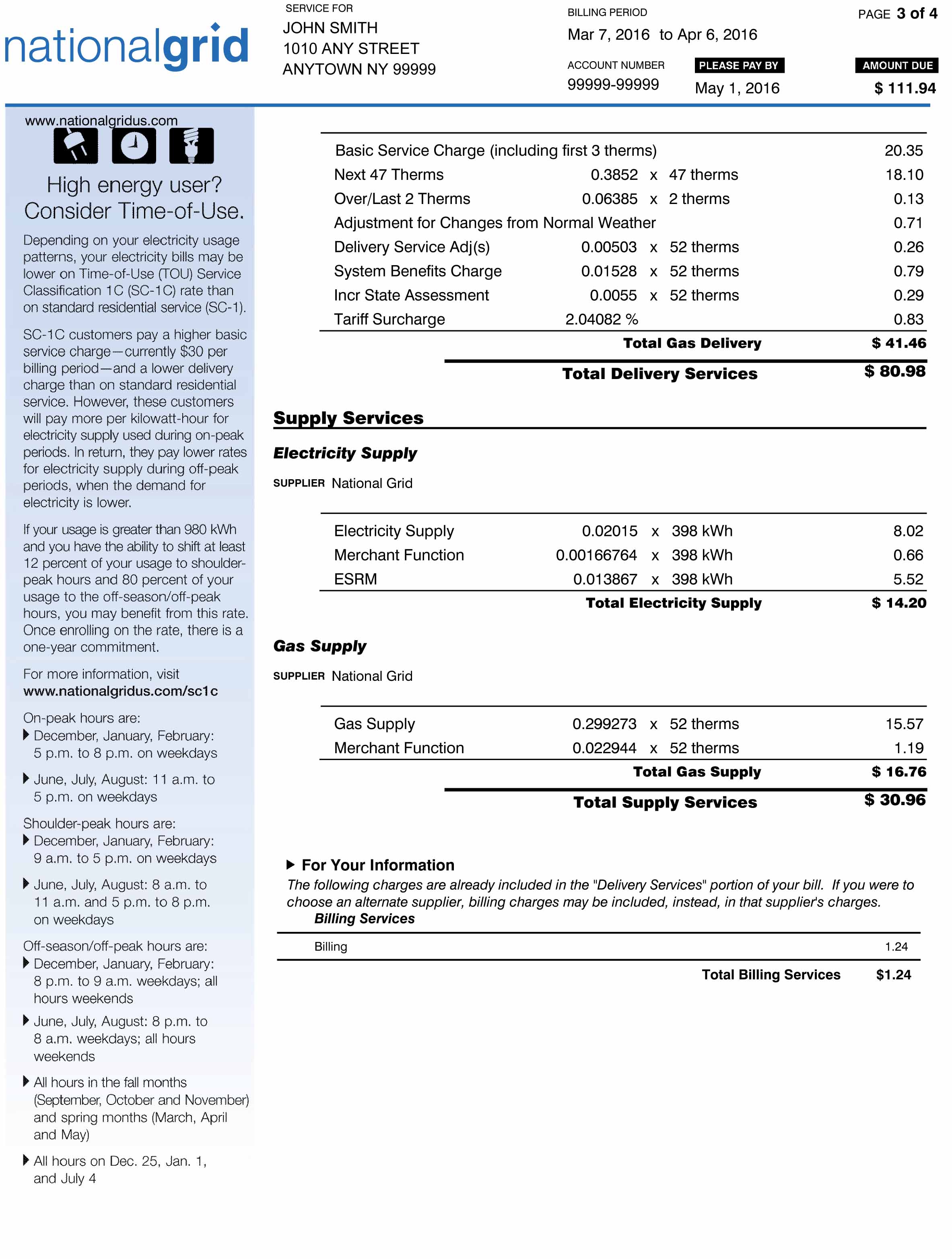 understanding our bills amp charges national grid sample bill