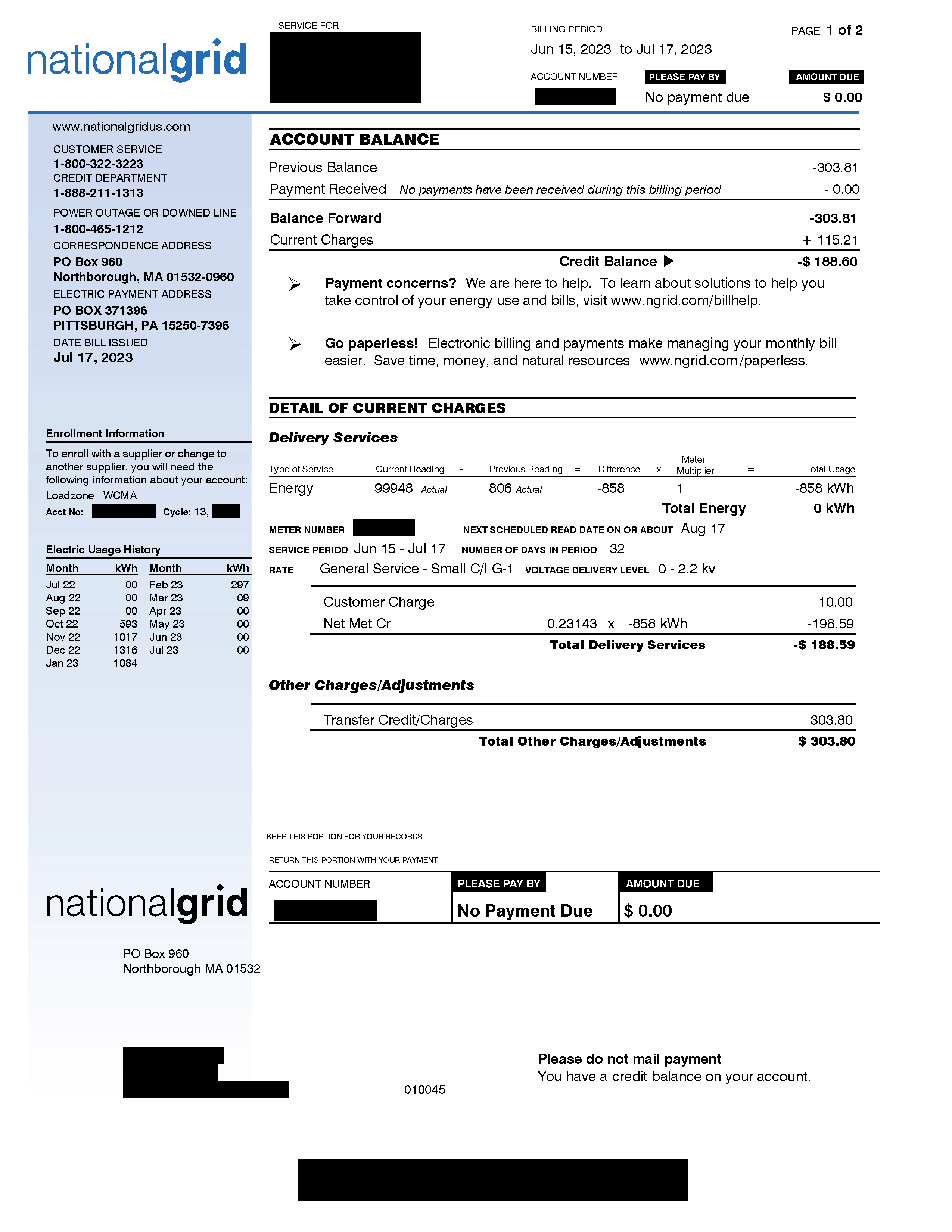 Solar – Net Metering Bill - Page One