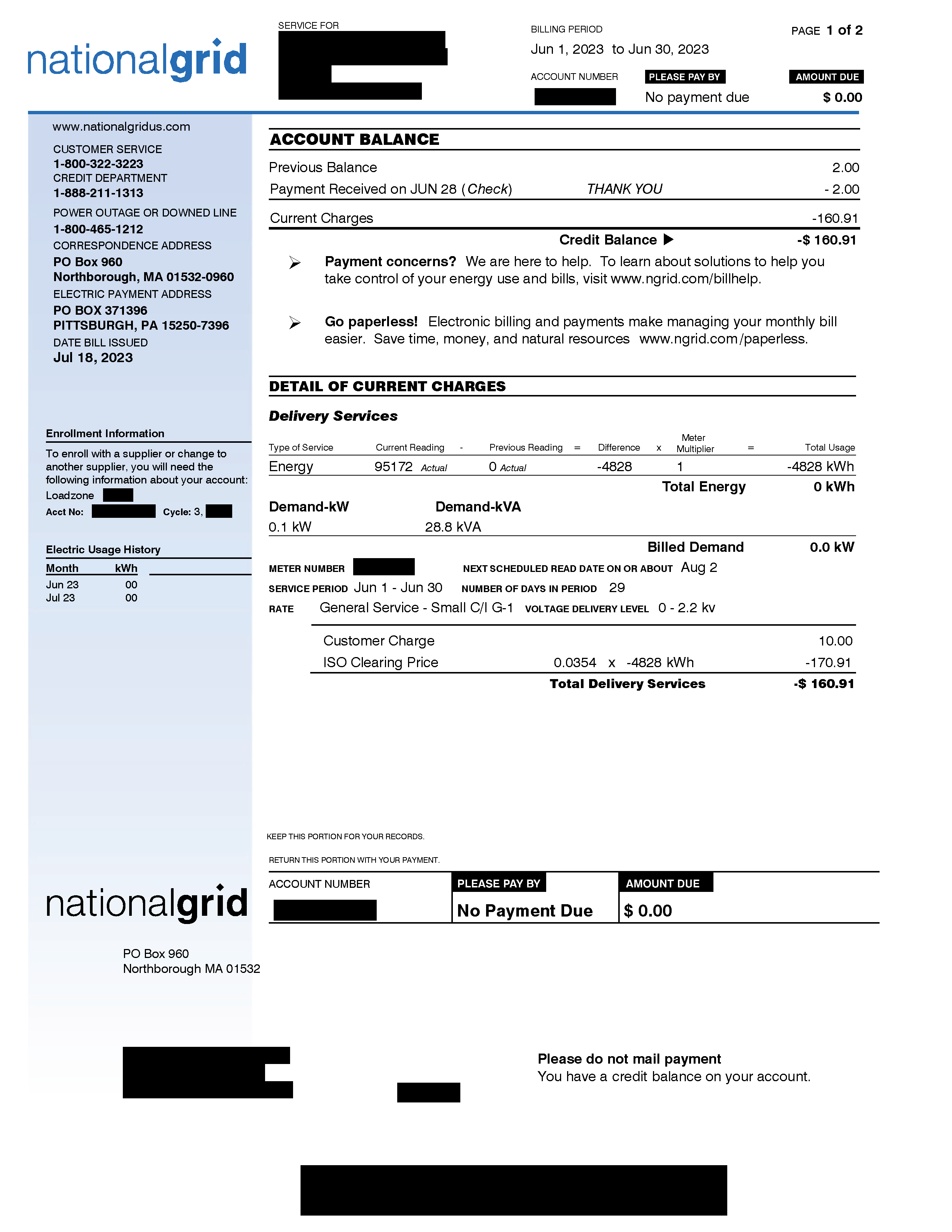 Solar – Qualifying Facility Bill - Page One