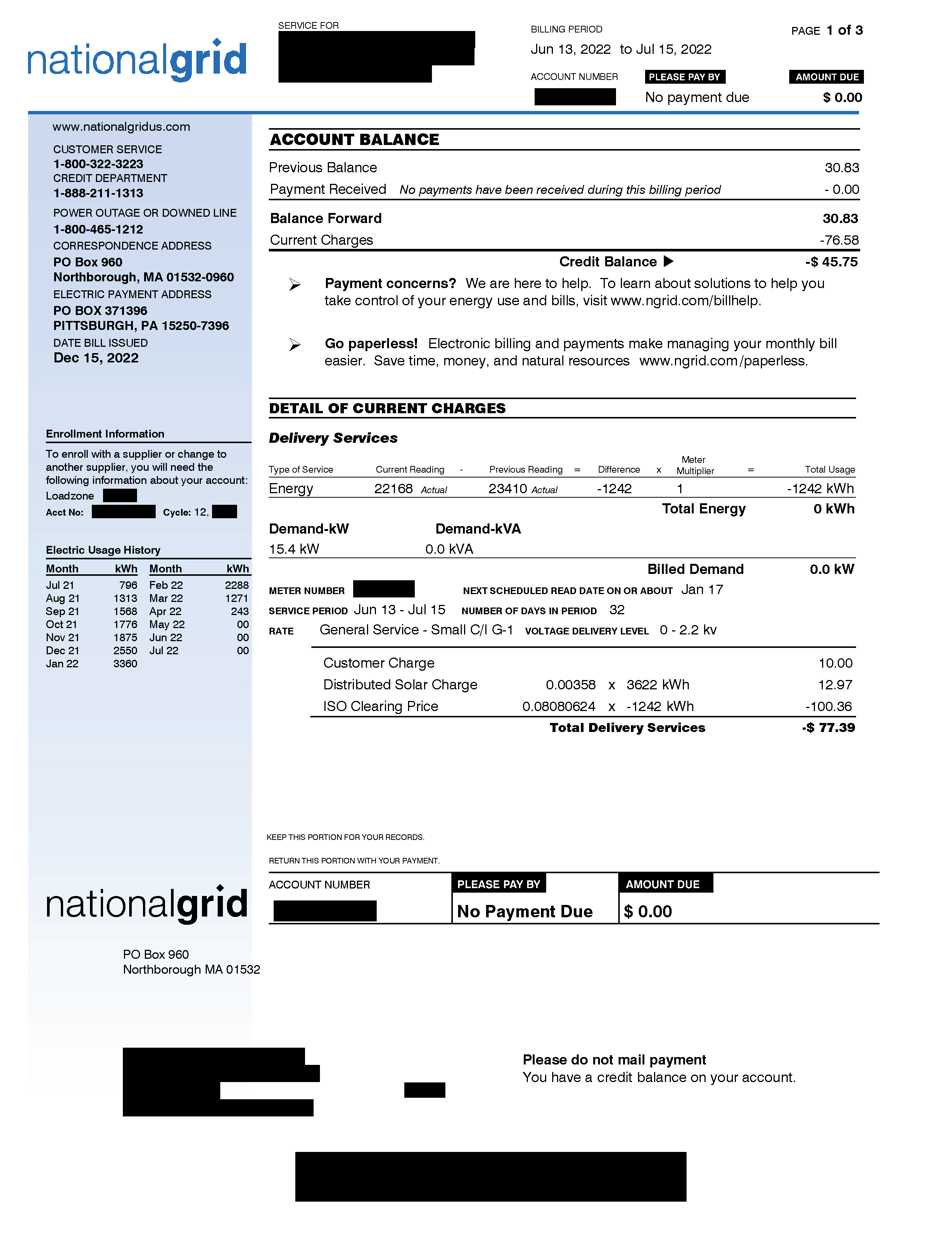 MA SMART Qualifying Facility Behind the Meter Bill    - Page One