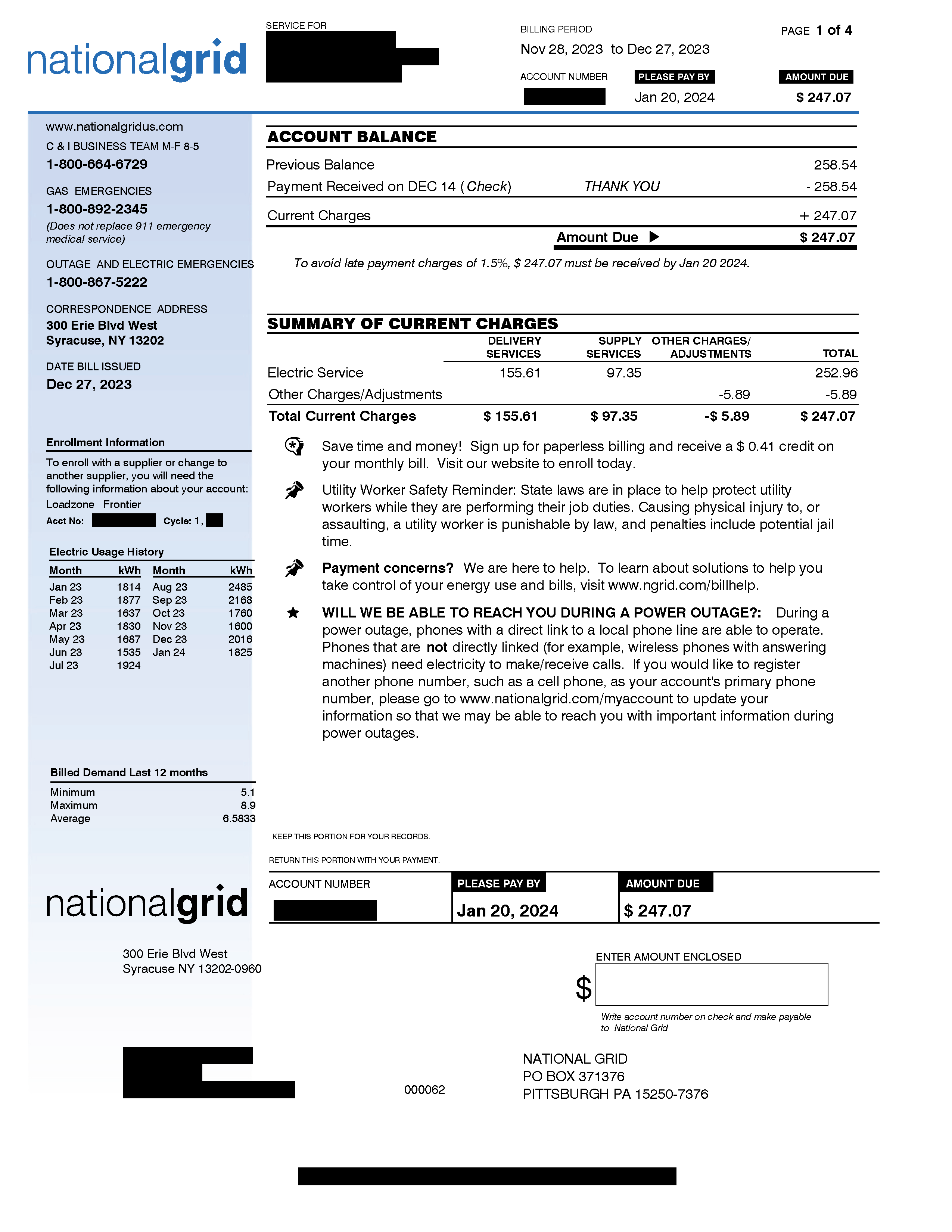 UNY Community Solar with Net Crediting  Bill - p.1